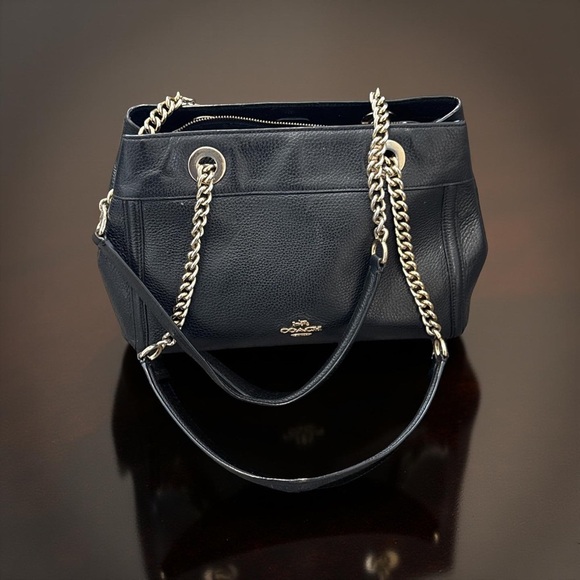 Coach Handbags - Coach Black Leather Shoulder Bag with Gold Accents